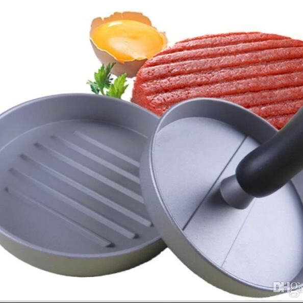 

New Aluminium Hamburger Press BBQ Grill Stuffed Burger Presser Pattis Beef French Meat Maker Mold Cooking Tool Steak Kitchen Too, Silver