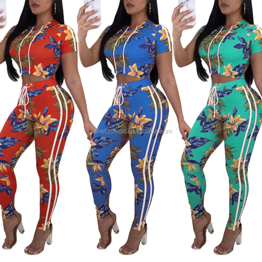 

80322-MX66 Wholesale 3 colors printed beauty two pieces short sleeves casual jumpsuit for women