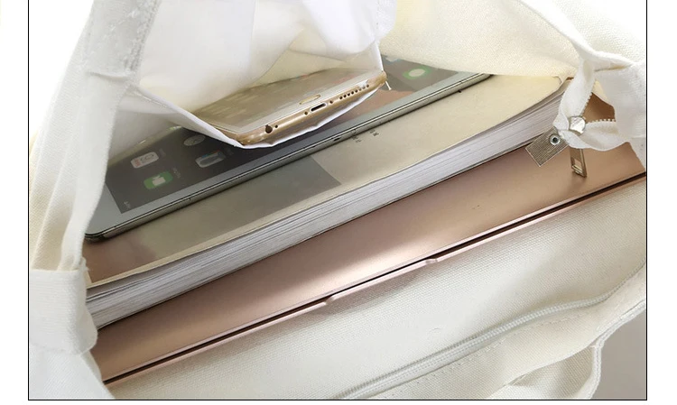 Reusable 12oz cotton canvas tote bag with zipper canvas bag for women