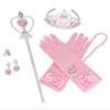 6pcs per set Princess Gloves Princess Tiara Crown Magic Wand Necklaces for Girl Princess Dress up Accessories pink Set