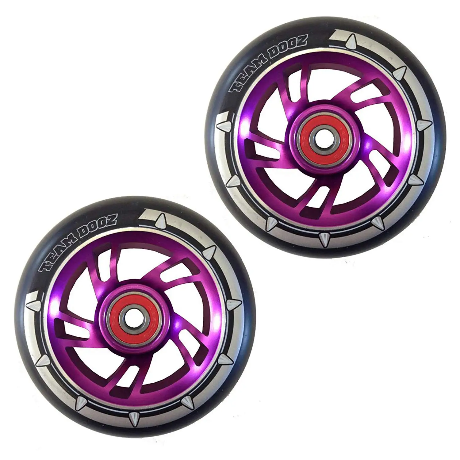 Team Dogz 100mm Swirl Scooter Wheels - Purple Cores Black Tyres (Pair)
