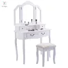 Folding Vintage White Bathroom Vanity Makeup Dressing Table Set with stool