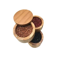 

3 Tiers Bamboo Salt Jar Spice Box with Swivel Magnetic Lid