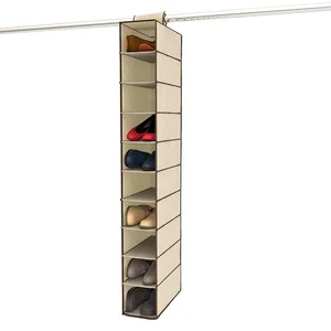 Image of 10 Shelves compartments fabric hanging closet shoe storage organizer