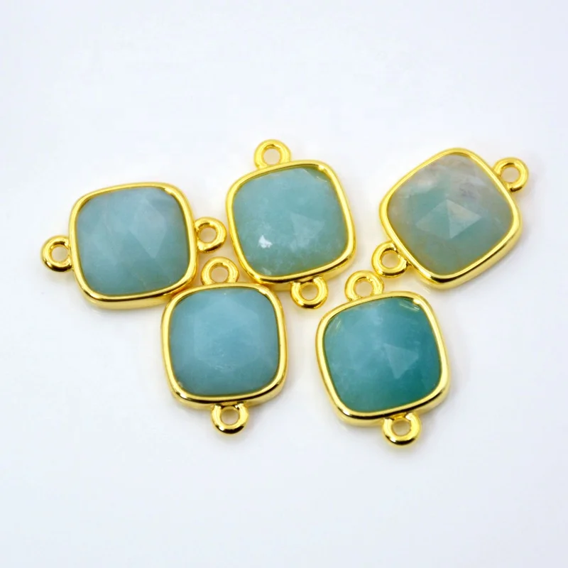 

Amazing Natural Blue Amazon Stone Cushion Gemstone Amazonite Charms Gold Bezel Setting Jewelry Pendants for Women, Blue amazonium