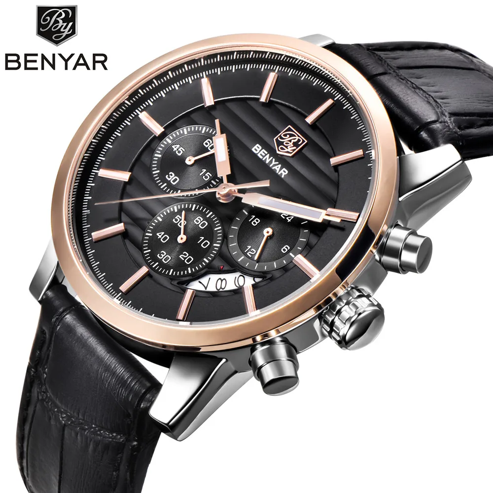 

BENYAR Fashion Chronograph Sport Men Watches Luxury Military Quartz Leather Watch, N/a