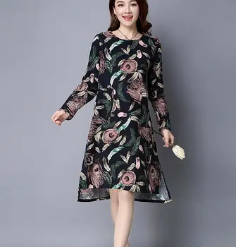 Zm32354a Y Women Linen One Piece Dresses Simple Flower Print Zm32354a Y Women Linen One Piece Dresses Simple Flower Print Shirts Design