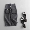 Vintage design autumn winter England style metallic rivet knit thick high waist tube skirt