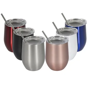 Image of Wholesale 12oz oz Double Wall Vacuum Insulated Stemless Glass Coffee Wine Stainless Steel Tumbler Cups with Lids And Straw