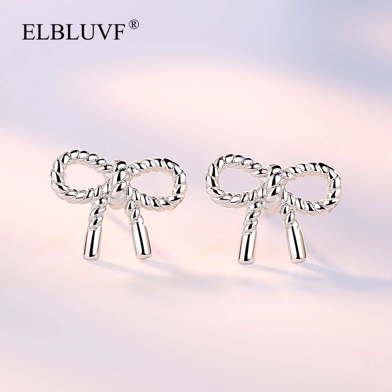 

ELBLUVF Copper Alloy Jewelry S925 Silver Plated Twist Rope Shape Bow Earrings Wholesale For Women, White gold