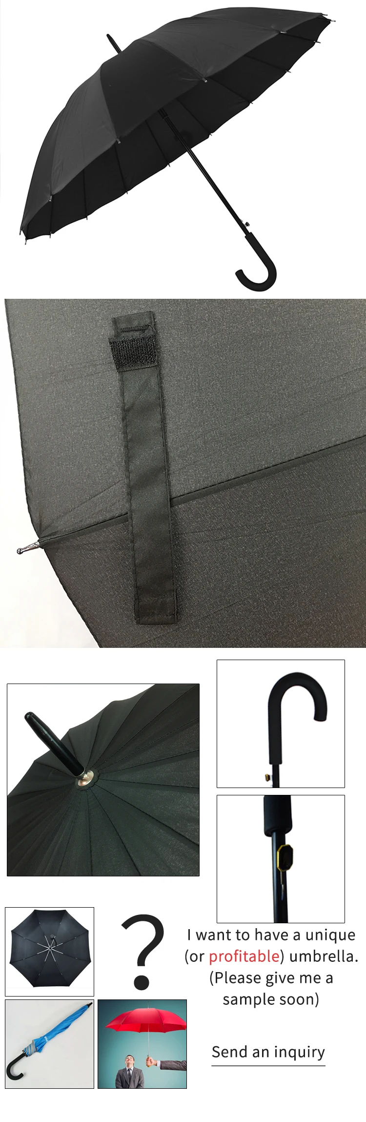 Promotional automatic 27 inch 16k open rain waterproof straight umbrella