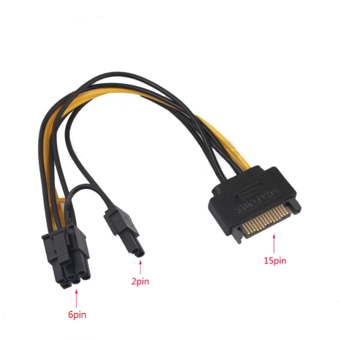 

15-Pin SATA Male to 8-Pin (6+2 Pin) PCI-Express Female Video Card Power Adapter Cable 20cm