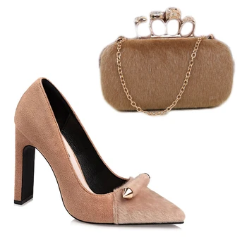 chunky heel pointed toe pumps