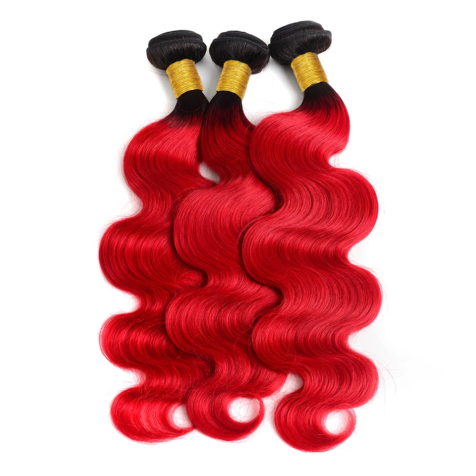 

Body Wave 2 Tone Hair Bundles With Closure Red Ombre Human Hair Weave