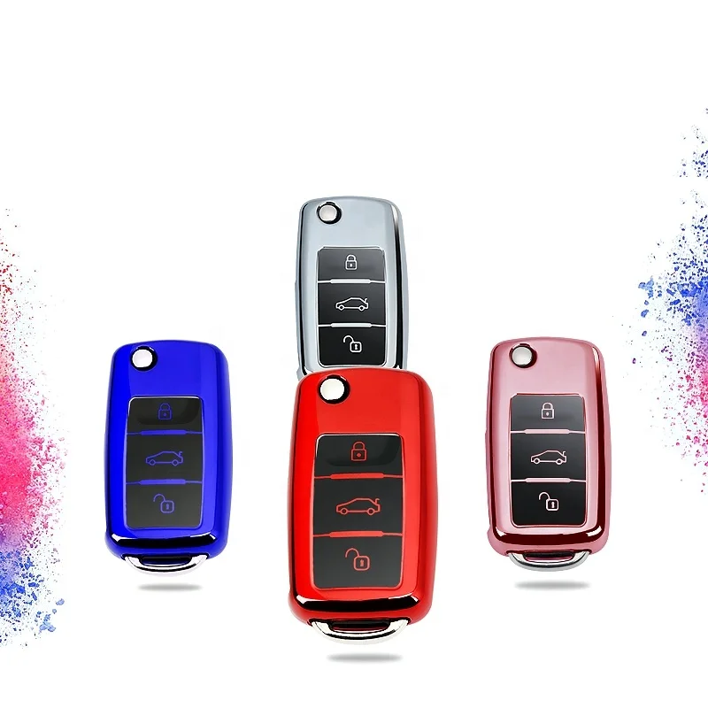 

2019 New Arrival TPU Car Key Case Cover Shell Holder Wallet For volkswagen vw polo passat b8 b5 b7 tiguan jetta 6, Blue/red/pink/silver