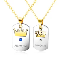 

Fashion new couple punk style crown pendant necklace titanium steel her king his queen