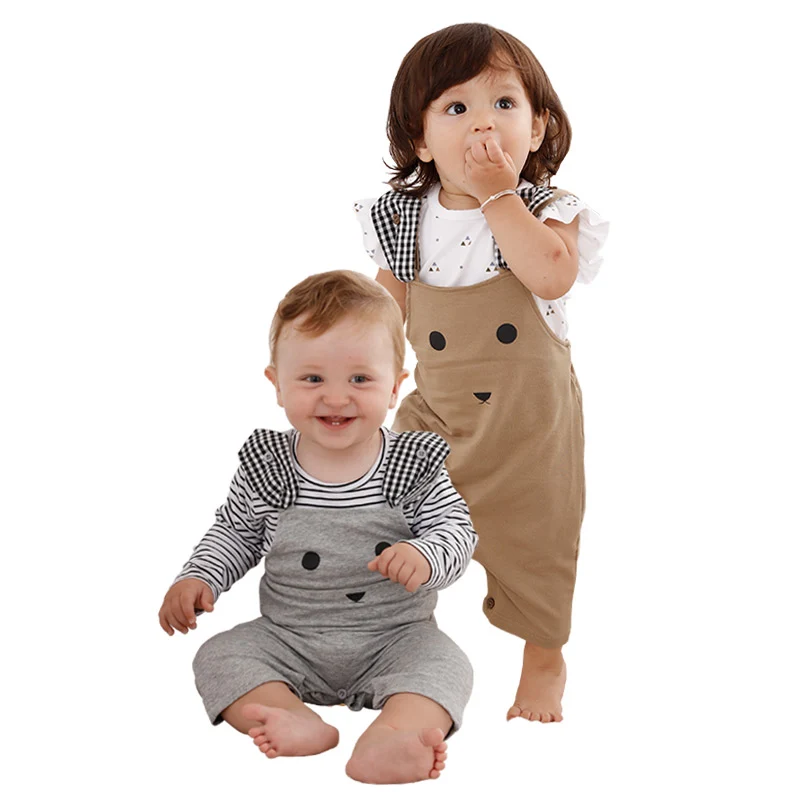 

Fashion Knitted Cotton Kids Salopette Baby Overall Suit, Light blue or grey