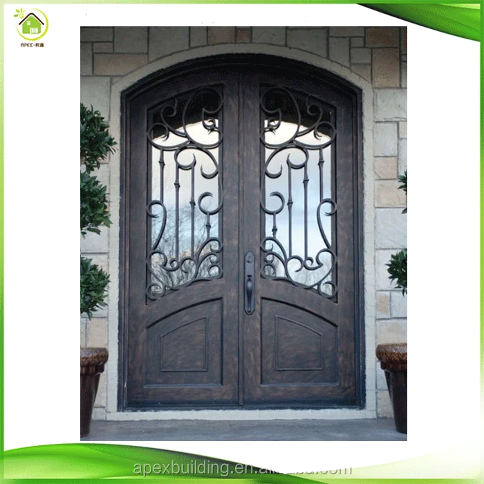 Security Arch Top Double Wrought Iron Glass Patio Wine Cellar