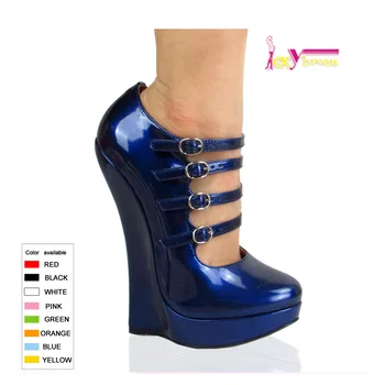 Ladies High Heels Shoes Blue Patent Pu 