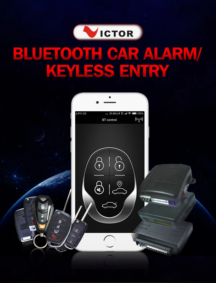 Phone App Bluetooth Control Car Alarm System With Keyless Entry For 12v