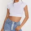 MGOO Basic White Short Sleeve Crop T Shirt Silm Fit Spandex Crop Top Blank Crew Neck Tee