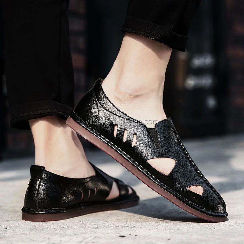 Men Closed Toe Genuine Leather Side Hole Summer Sandals Buy Closed