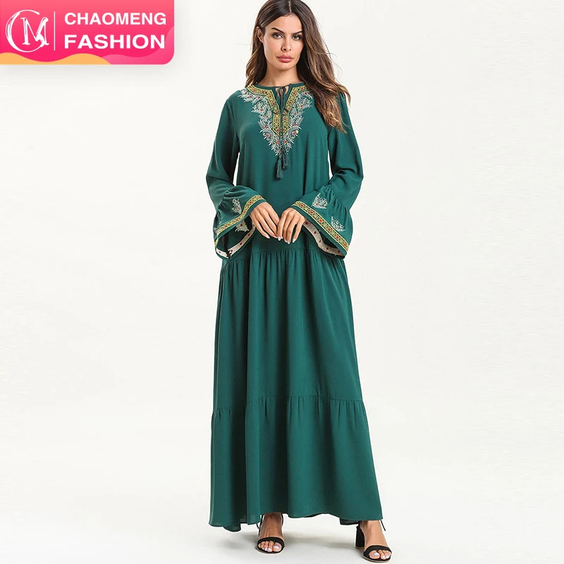 

7621#Islam religious items denim dress for sweet girl muslim dresses girls turkish jilbab, Green