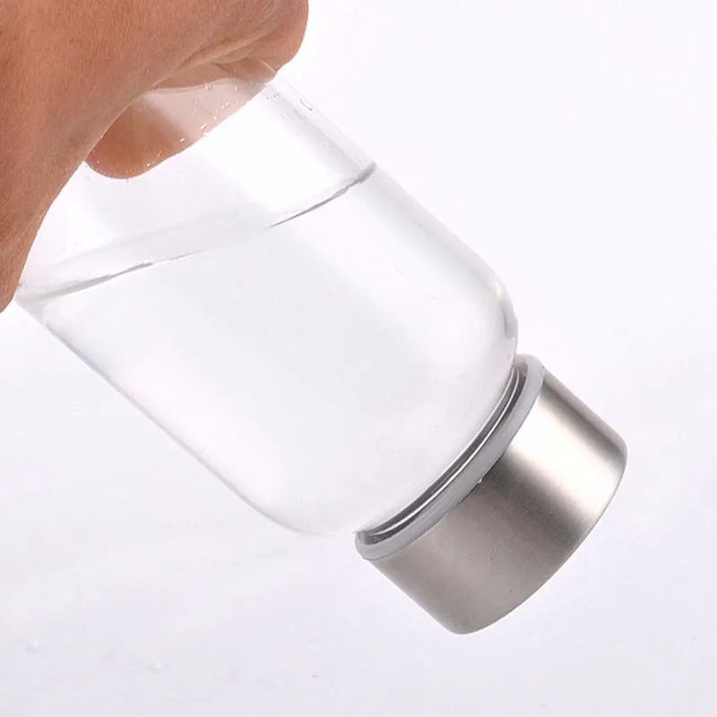 550ml Eco-friendly Glass Water Bottle,BPA-Free Portable Sports Bottle,Leak-proof Stainless Steel Cap with Nylon Sleeve Drinking