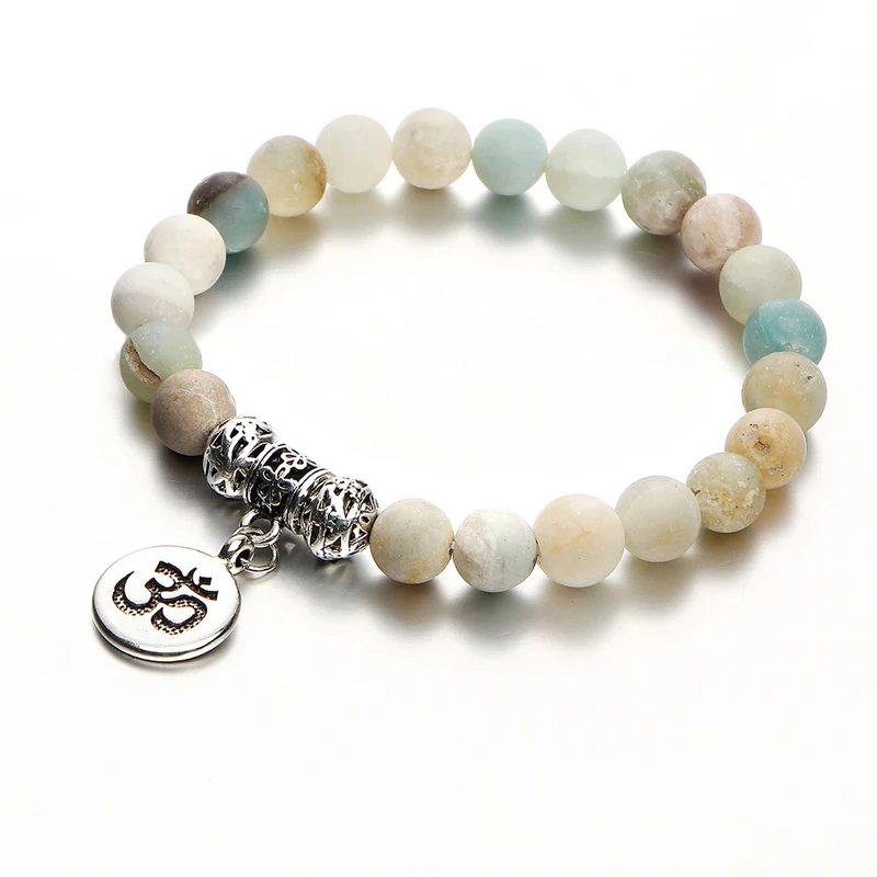 

Lotus Charm 8MM Amazonite Stone Bracelet Buddha Bracelet Jewelry Accept Custom