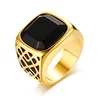 Factory Sale Black Ink Gold Plated Signet Square Black Agate Ring For Men