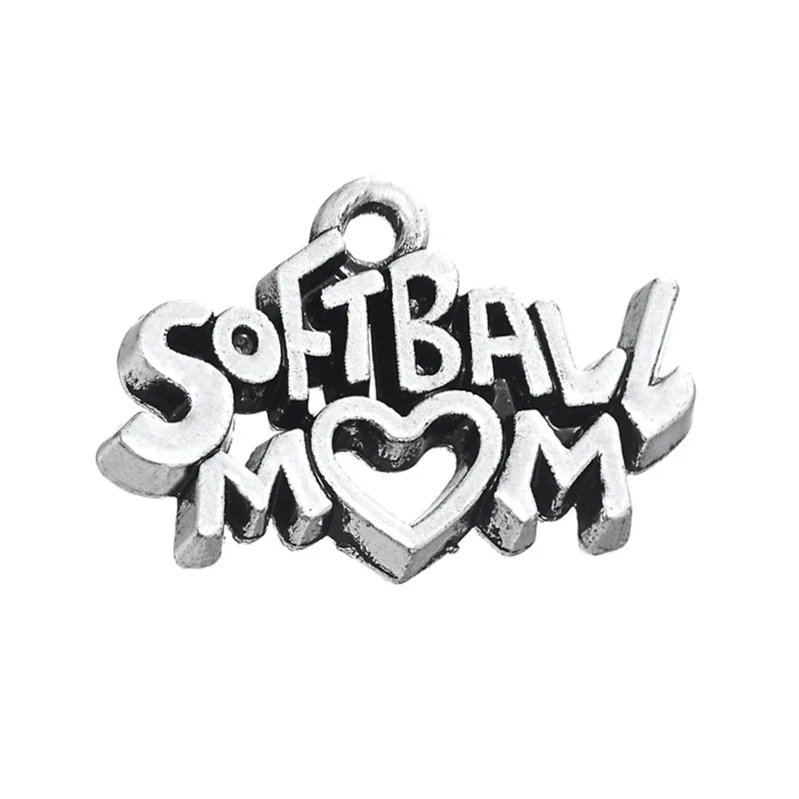 

jewelry DIY custom sports metal alloy Softball Mom heart Silver Plating bulk alphabet charms Charm for bracelet making