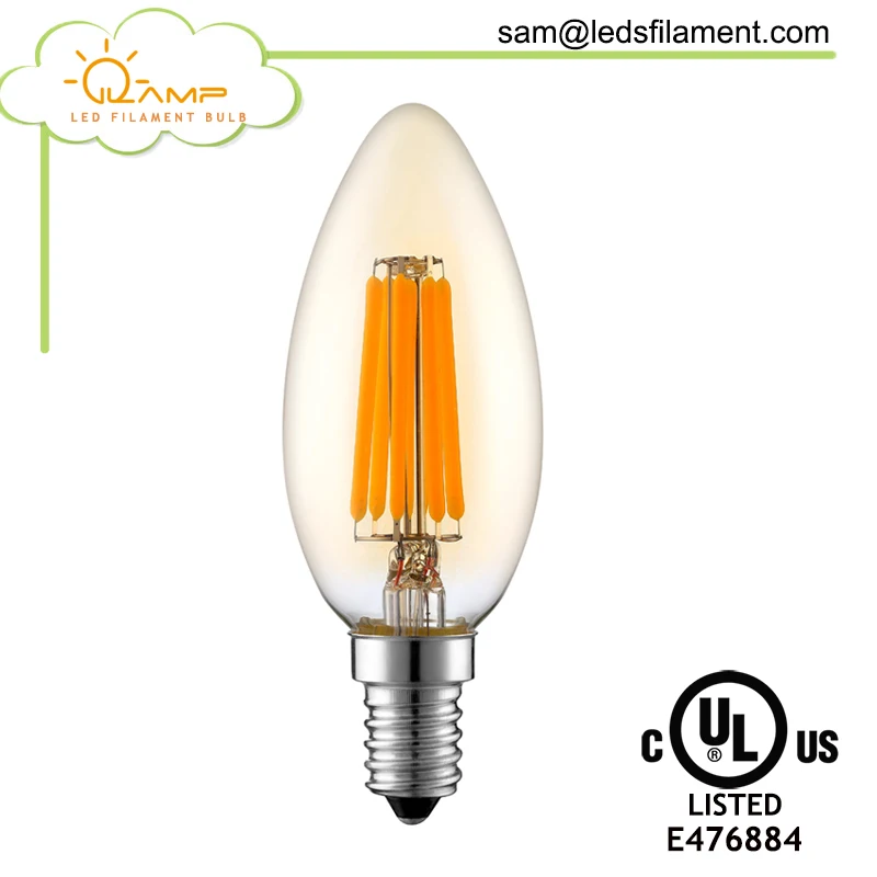 LED Filament Type E16/E27/B14/E12 2 Watt Chandelier Bulb 20 Watt Equal 2200K Warm Glow Dimmable Amber Tinted Chandelier Bulb