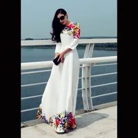 

onen 2016 New Women Dresses With White Floral Maxi Dress Women Floral party evening Dress Women Clothing