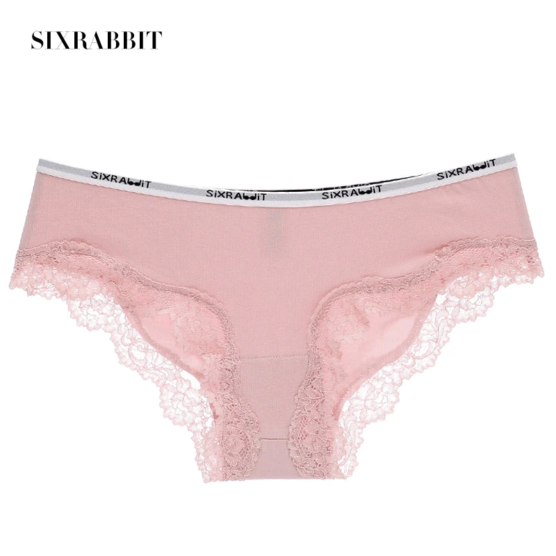 SIX RABBIT New Fashion 100% Cotton Panties With Girl Lace Panties Soft Women Cotton Underwear