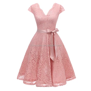 Cheap Elegant Women Floral Lace Cap Sleeves Short Evening Dress For Wedding