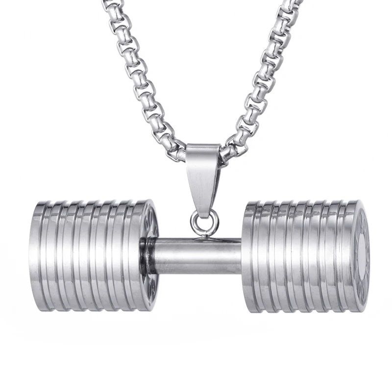 

Sport Necklace Men Jewelry Silver Color GYM Physical Exercise Dumbbell Pendant Necklace, Gold