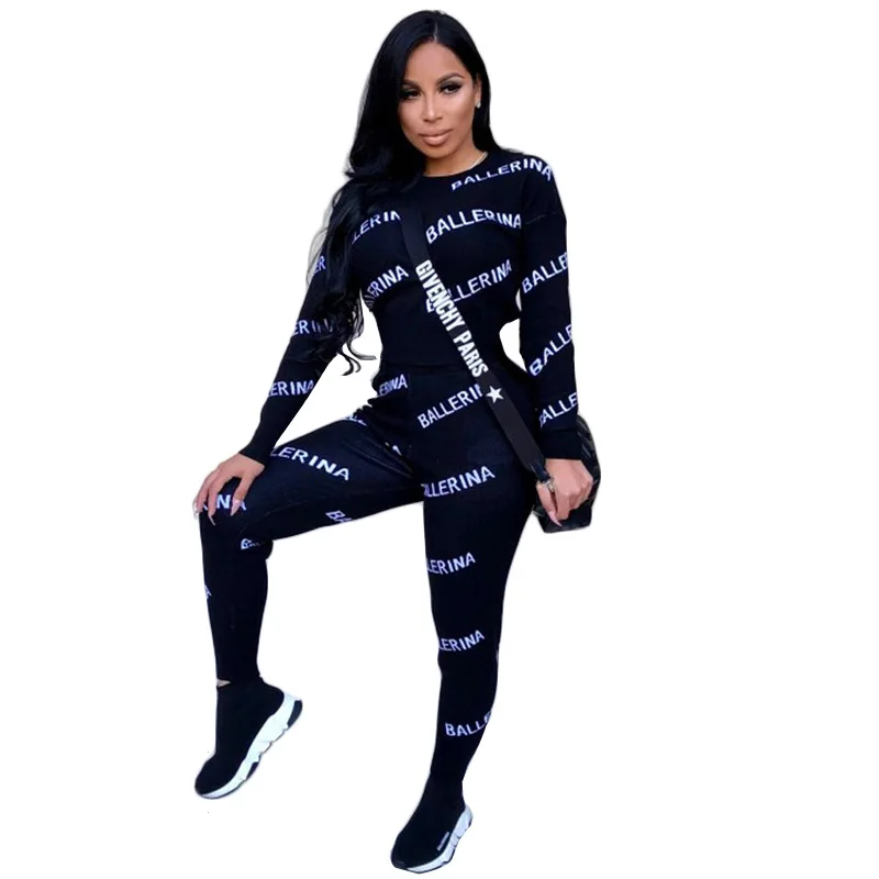 
2019 Wholesale Fashion 2 Piece Set Sportswear Custom Printing Tracksuit Women 