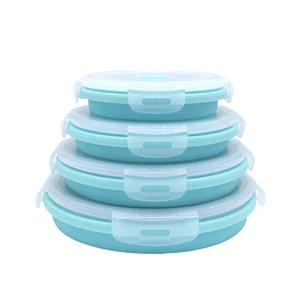 Image of Set of 4 BPA Free Outside Silicone Folding Storage Leakage Proof Lunch Box Portable Collapsible Food Container