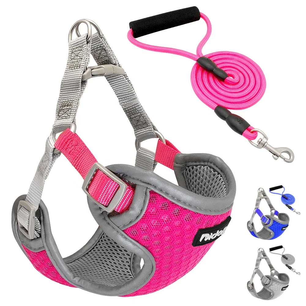 

Didog Breathable Mesh Dog Body Harness Set For Puppy Dogs Pets, Blue, grey, rose