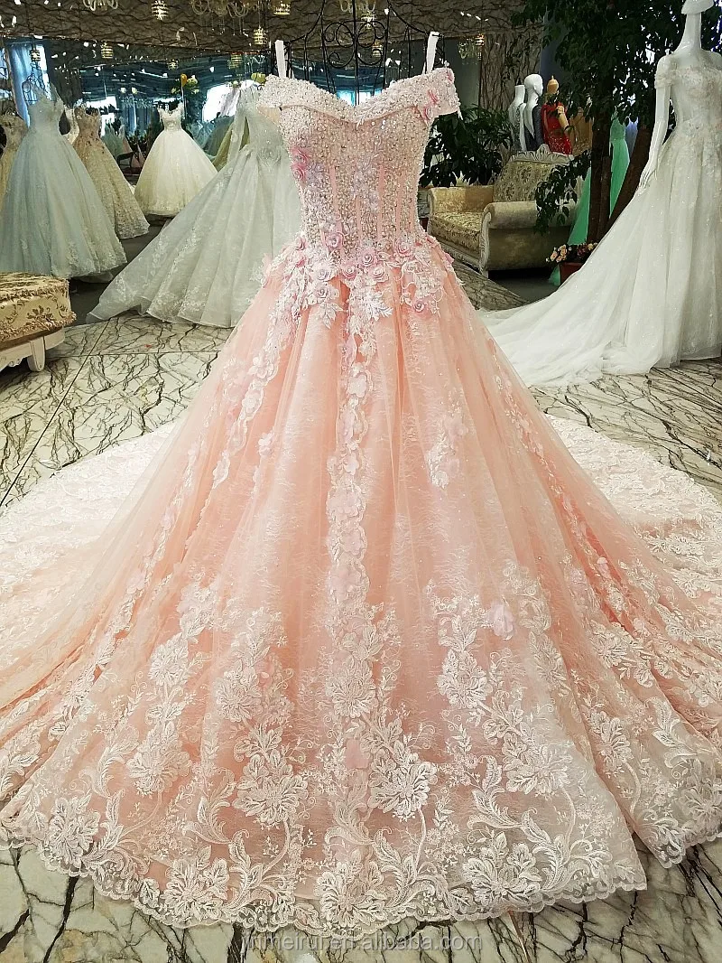 peach bridal gown