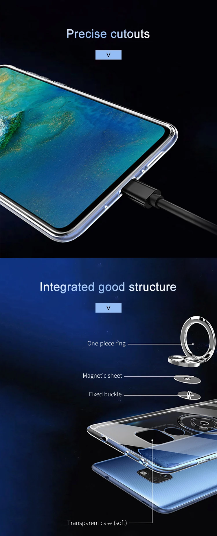 Slim flexible soft TPU with car mount metal ring stand cellphone case back cover for Huawei mate 20 pro case
