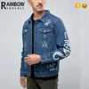 Bulk Custom Printed Graffiti Denim Jackets For Men With Two Chest Pockets