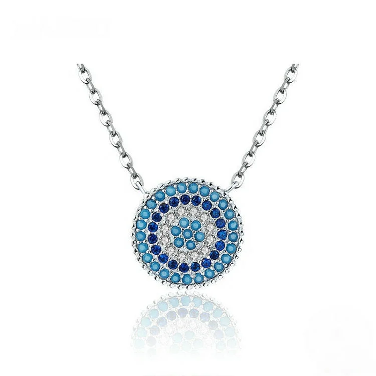 

Round Circle Multi Color CZ Blue Synthetic Spinel Silver Necklace, Picture