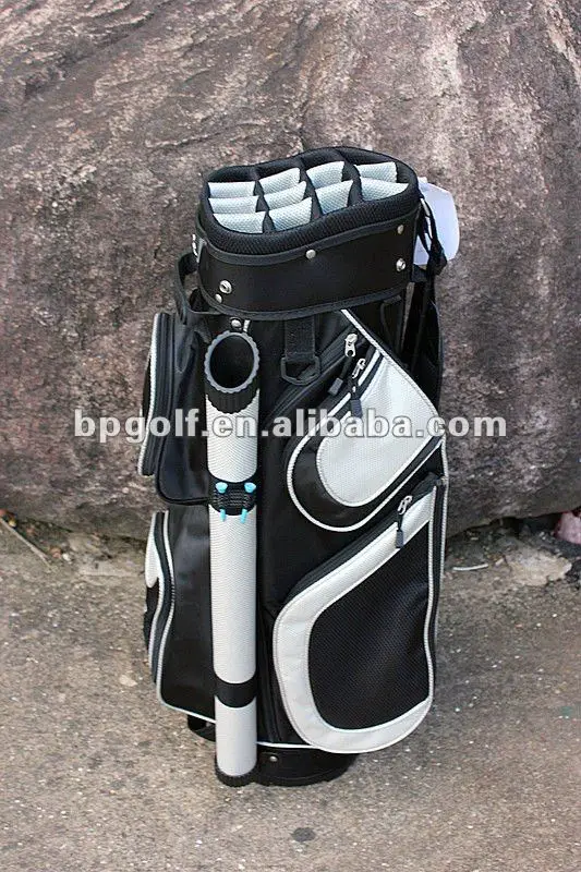 Custom made black color golf cart bag with putter tube and waterproof