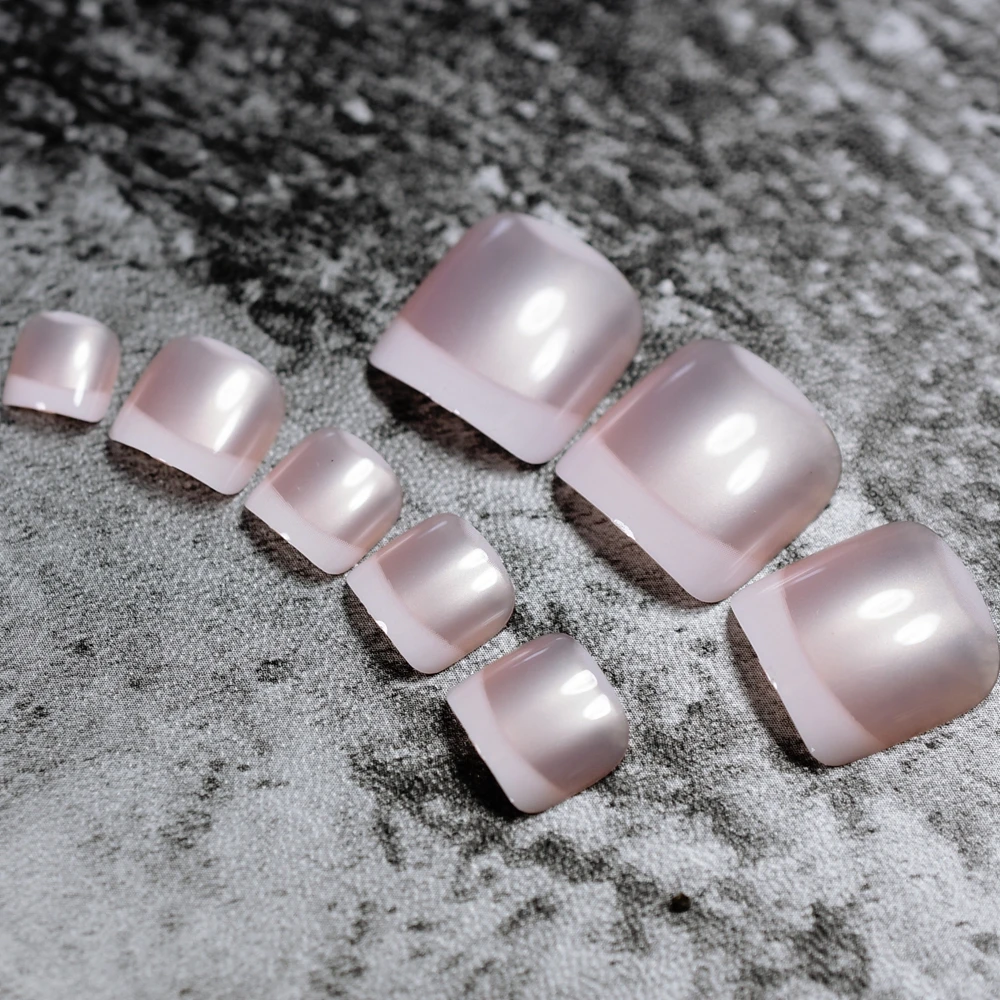 

Lady White Frosted False French Nail for Toenails Square Fake Pink Nude Toes Tips Toenails Lady Must for Summer Toes Decoration, Light pink