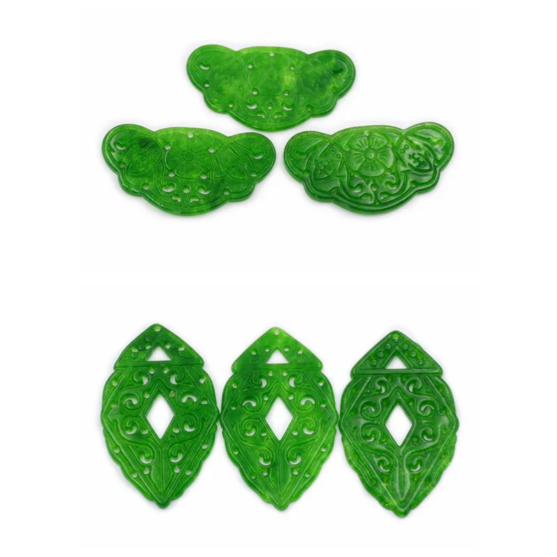 

Emerald rhombus shape pendant hand carved green quartz slice beads jade gemstone slice for earrings DIY handmade, Green gemstone carving earrings