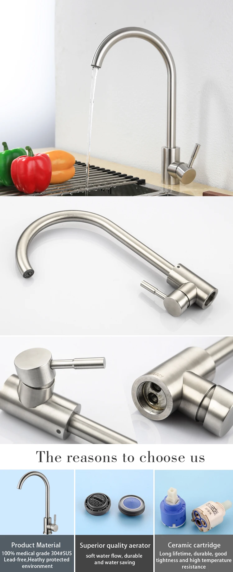 Best high arc brushed stainless steel kitchen faucet mixer tap