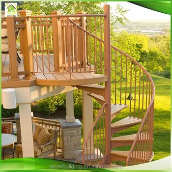 Natural And Elegant Design Curved Shape Outdoor Wooden Stairs Handrail ...