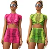 Sexy Snake Print Dress Skirt and Top Womens Neon Two Pieces Skirt Set Top and Skirt Set Snake Skin Two Pieces Bodycon Dress