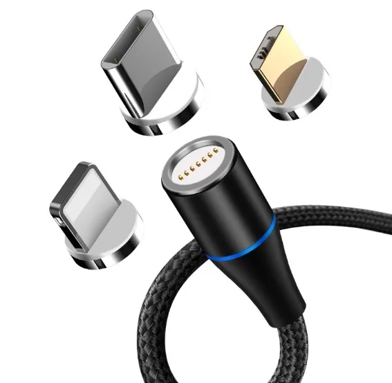 

Cell Phone Cable Magnetic USB Charger 1M 3 in 1 USB Charging Data LED Metal Micro USB Function Cables Magnetic Phone Charge
